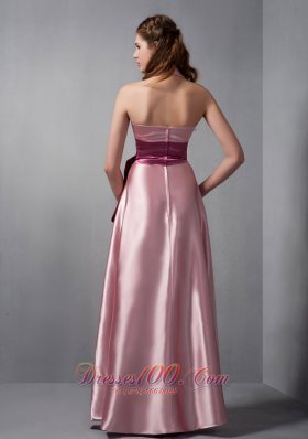 Pink V-neck Sash Bridesmaid Dress Elastic Woven Satin