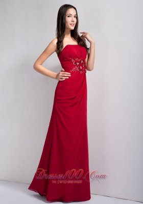 Wine Red Prom Dress Strapless Chiffon Beaded Appliques