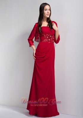 Wine Red Prom Dress Strapless Chiffon Beaded Appliques