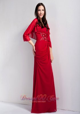 Wine Red Prom Dress Strapless Chiffon Beaded Appliques