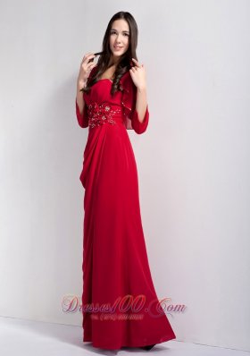 Wine Red Prom Dress Strapless Chiffon Beaded Appliques