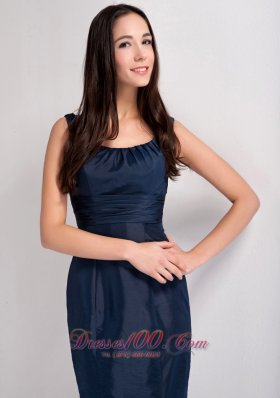 Beautiful Navy Blue Mermaid Taffeta Scoop Bridesmaid Dress