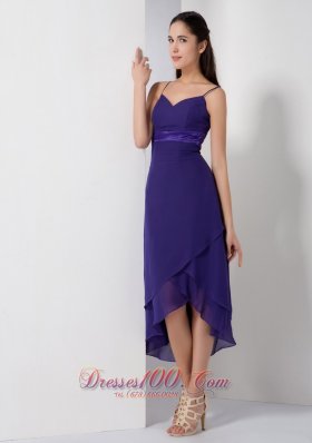 Purple Brideamaid Dress Spaghetti Straps High-low Chiffon