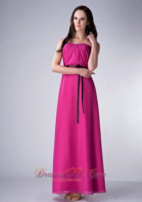 Fushsia Bridesmaid Dress Strapless Chiffon Sash Ankle-length