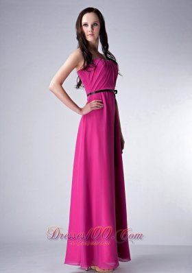 Fushsia Bridesmaid Dress Strapless Chiffon Sash Ankle-length