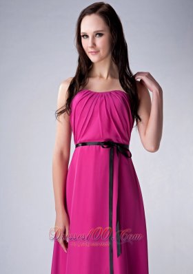 Fushsia Bridesmaid Dress Strapless Chiffon Sash Ankle-length