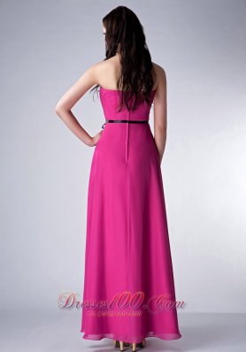 Fushsia Bridesmaid Dress Strapless Chiffon Sash Ankle-length