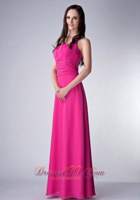 Hot Pink Empire Square Bridesmaid Dress Chiffon Ruch