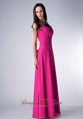 Hot Pink Empire Square Bridesmaid Dress Chiffon Ruch