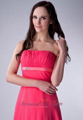 Coral Red and Watermelon Bridesmaid Dress Ruch Ankle-length