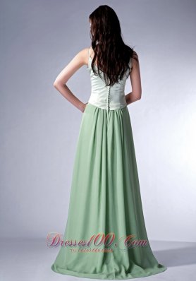 Apple Green Cloumn Spaghetti Straps Bridesmaid Dress Chiffon