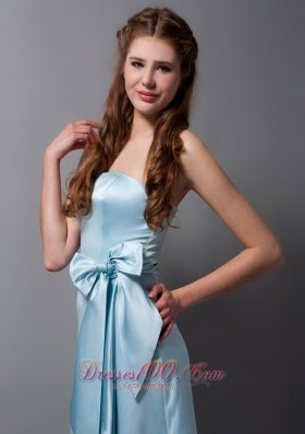 Baby Blue Strapless Bridesmaid Dress Satin Bow