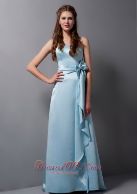 Baby Blue Strapless Bridesmaid Dress Satin Bow