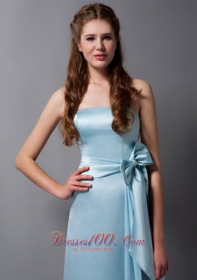 Baby Blue Strapless Bridesmaid Dress Satin Bow