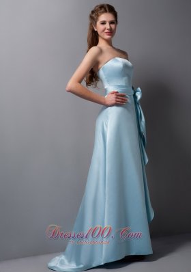 Baby Blue Strapless Bridesmaid Dress Satin Bow