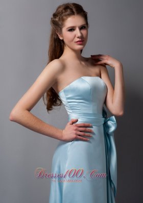 Baby Blue Strapless Bridesmaid Dress Satin Bow