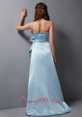 Baby Blue Strapless Bridesmaid Dress Satin Bow