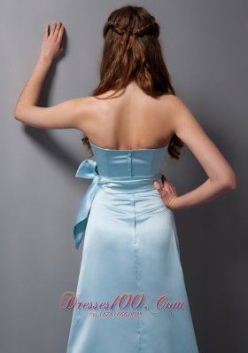 Baby Blue Strapless Bridesmaid Dress Satin Bow