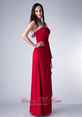 Wine Red Column Strapless Bridesmaid Dress Chiffon