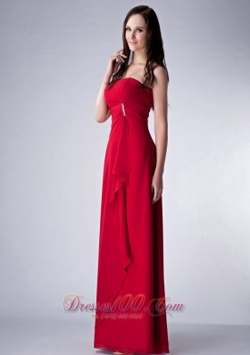 Wine Red Column Strapless Bridesmaid Dress Chiffon