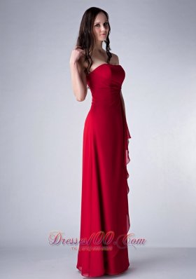 Wine Red Column Strapless Bridesmaid Dress Chiffon