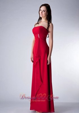 Wine Red Column Strapless Bridesmaid Dress Chiffon