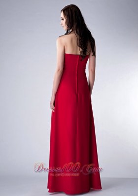 Wine Red Column Strapless Bridesmaid Dress Chiffon