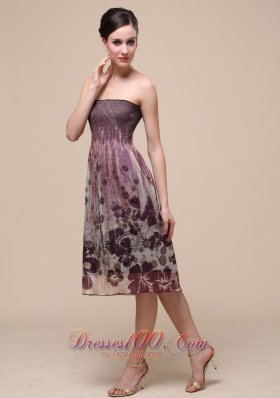 Colorful Bridesmaid Dress Strapless Knee-length Printing