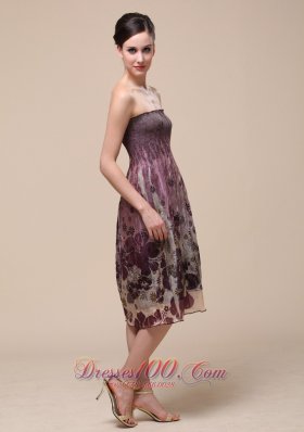 Colorful Bridesmaid Dress Strapless Knee-length Printing