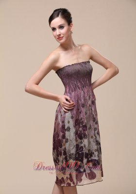 Colorful Bridesmaid Dress Strapless Knee-length Printing