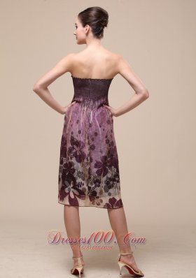 Colorful Bridesmaid Dress Strapless Knee-length Printing