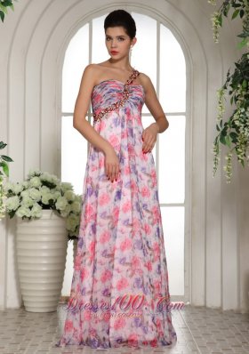 Printing One Shoulder Chiffon Celebrity Prom Gown