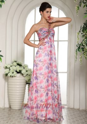 Printing One Shoulder Chiffon Celebrity Prom Gown