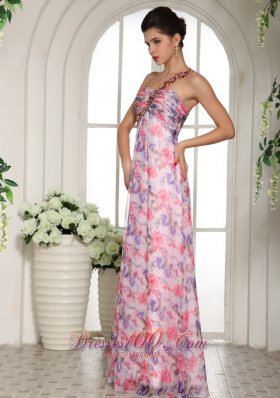 Printing One Shoulder Chiffon Celebrity Prom Gown