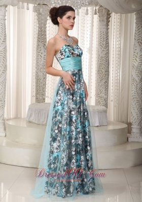 Lastest Sweetheart Print and Tulle Ruched Maxi Dress