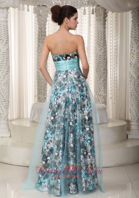 Lastest Sweetheart Print and Tulle Ruched Maxi Dress