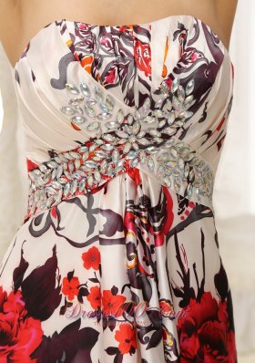 Printing Strapless Evening Dress Beaded Bust