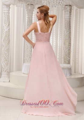 Light Pink High-low Prom Gown Bowknot Beading Chiffon