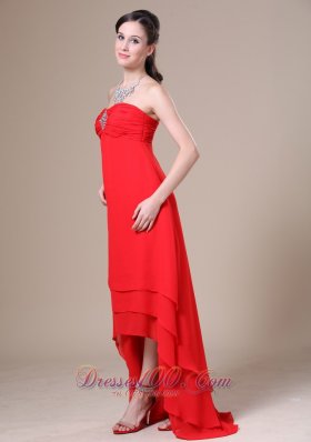 Red Prom Dress High-low Ruched Beaded