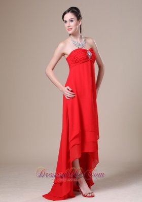 Red Prom Dress High-low Ruched Beaded