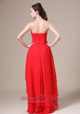 Red Prom Dress High-low Ruched Beaded