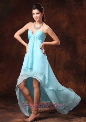Auqa Blue Prom Gown High-low Empire Chiffon Sweetheart