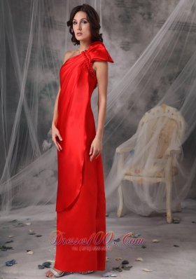 Red Evening Dress One Shoulder Elastic Woven Satin Ruched