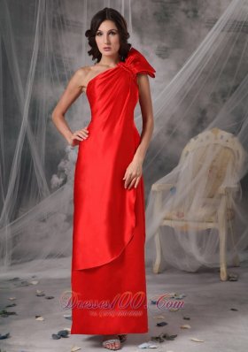 Red Evening Dress One Shoulder Elastic Woven Satin Ruched