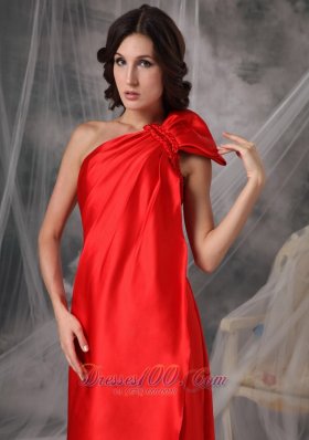 Red Evening Dress One Shoulder Elastic Woven Satin Ruched