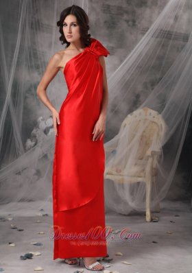 Red Evening Dress One Shoulder Elastic Woven Satin Ruched