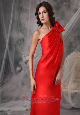 Red Evening Dress One Shoulder Elastic Woven Satin Ruched