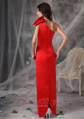 Red Evening Dress One Shoulder Elastic Woven Satin Ruched