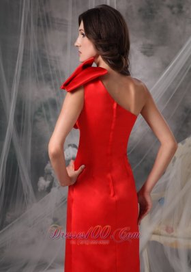 Red Evening Dress One Shoulder Elastic Woven Satin Ruched