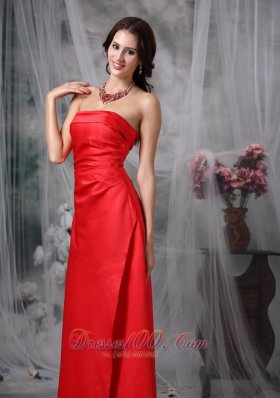 Red Bridesmaid Dress Sheath Strapless Satin